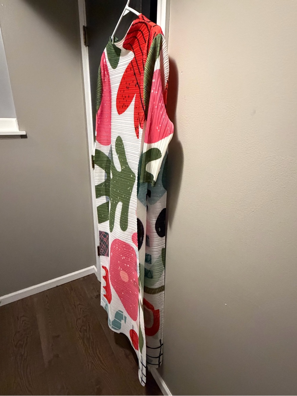 Colorful Abstract Print Maxi Dress - White Base with Pink & Green OS